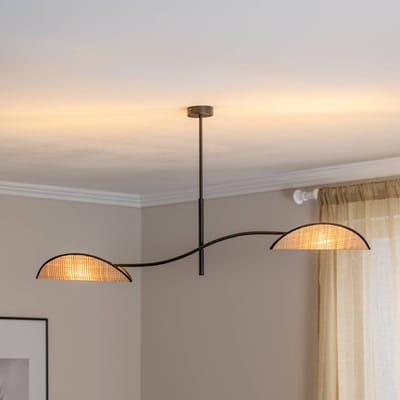 EMIBIG LIGHTING Plafondlamp Lotus, zwart/rotanlook, 2-lamps