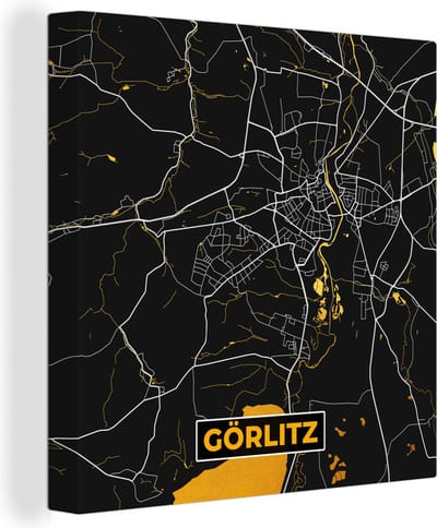 Canvas Schilderij Duitsland – Black and Gold – Görlitz – Stadskaart – Kaart – Plattegrond - 20x20 cm - Wanddecoratie