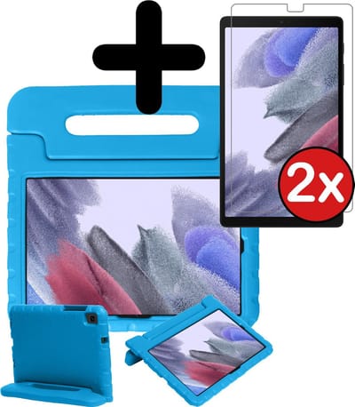 Hoesje - Geschikt voor Samsung Galaxy Tab A7 Lite - Met 2x Screenprotector - Kinderhoes - Shockproof Bumper - Kidsproof Case - Tablethoes - Kinder Hoes Cover - Blauw
