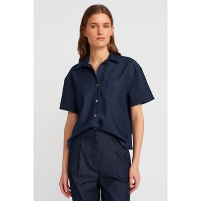 Vrouwen Linnen Gemengde Korte Mouwen Shirt