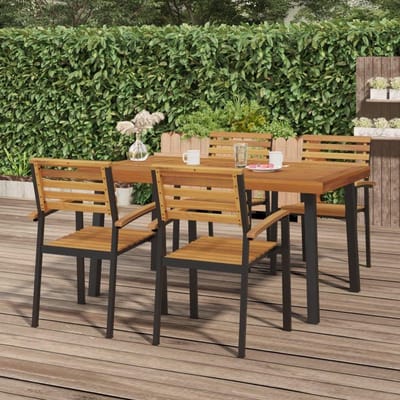 Tuintafel Massief Hout - Acacia Tafel - Buiten Eten - Stabiel Metaalframe - 150 cm - Bruin