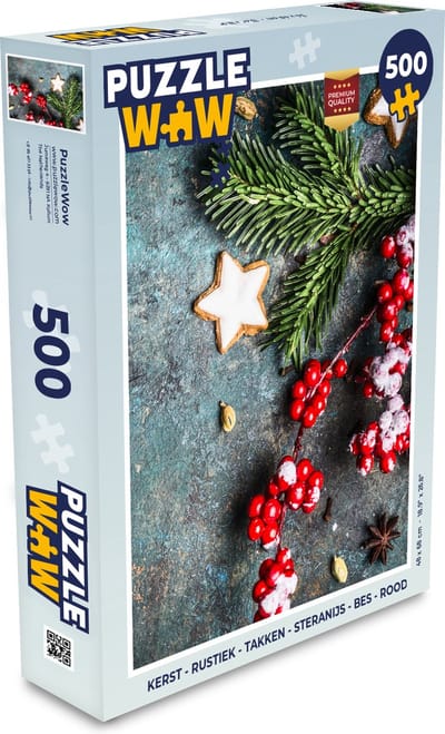 Puzzel Kerst - Rustiek - Takken - Steranijs - Bes - Rood - Legpuzzel - Puzzel 500 stukjes - Kerst - Cadeau - Kerstcadeau voor mannen, vrouwen en kinderen