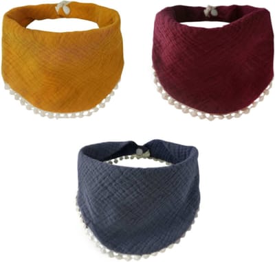 Without Lemon - Hippe Slabbetjes met Franjes - Hydrofiel - Katoen - Set van 3 stuks - Verstelbaar - Neutral Dark