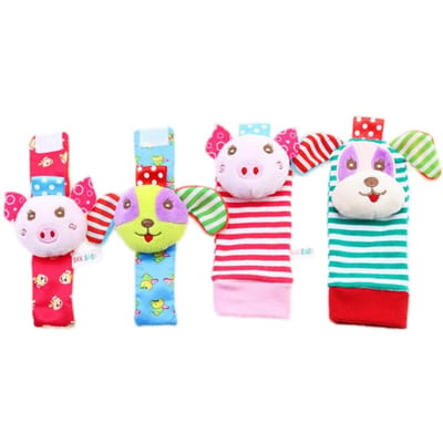 4 STKS/SET Baby Rammelaar Sokken Polsband Rammelaars Set Leuke Knuffeldieren Voet Zoeker Sokken 0~12 Maanden Voor Baby Pasgeboren Cadeau