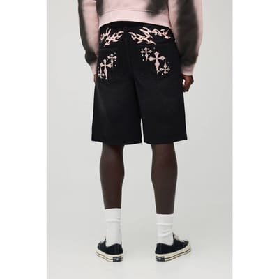 Gewone Denim Shorts Met Kruis Applicatie En Strass | Black | Size 32