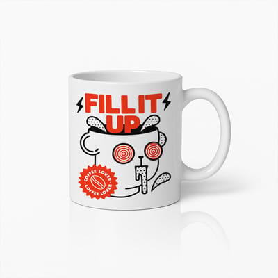 Fill It Up Koffieliefhebber Mok – 330 ml Grappige Espresso Beker – Energiek Ontwerp voor Cafeïnefans – Perfect Cadeau voor Koffieliefhebbers