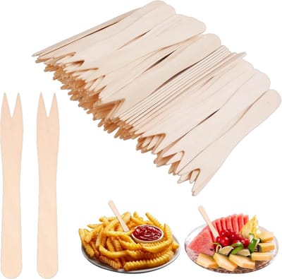 Set van 400 Houten Frietvorkjes 8,5 cm - Ideaal voor Feestjes, Picknicks en Barbecues, Duurzaam en Milieuvriendelijk Bestek