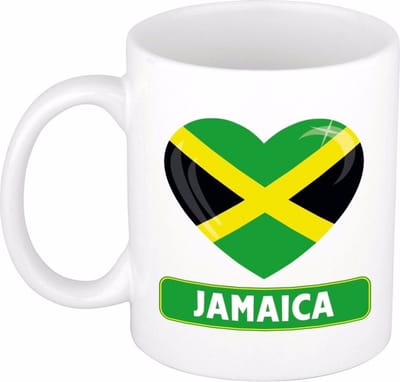 Hartjes vlag Jamaica koffiemok - drink beker - white - 300 ml - Jamaica - Supporters - cadeau - landen - feestartikelen