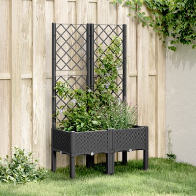 vidaXL - Plantenbak - met - latwerk - 80x40x142 - cm - polypropeen - zwart
