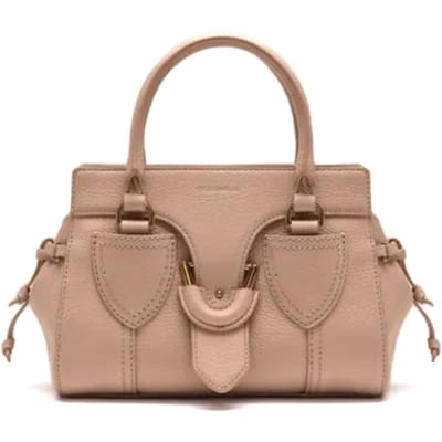 COCCINELLE Leren Schoudertas Handtas York Handbag Grained Leather Rosette Beige
