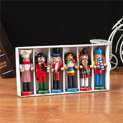 6 Stuks/Lot Poppen Pop Speelgoed 12cm Notenkraker Kinderen Hout Kerst Poppen Cadeau gray