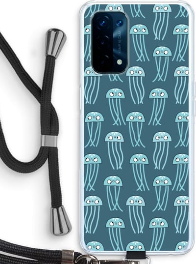 Case Company® - Hoesje met koord geschikt voor Oppo A74 5G hoesje met Koord - Kwallie - Telefoonhoesje met Zwart Koord - Bescherming aan alle Kanten en Over de Schermrand
