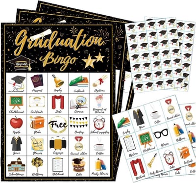 Afstudeer Bingo Kaarten - Diploma Feest Spel - Feestelijke Activiteit - Voor 24 Spelers - 17.7x12.7cm
