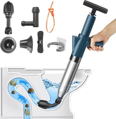 Hogedruk toilet plunjerset - Ontstopper met 4 verwisselbare koppen en houder voor badkamer en toilet