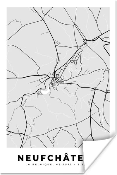 Poster Stadskaart – Plattegrond – België – Zwart Wit – Neufchâteau – Kaart - 120x180 cm XXL