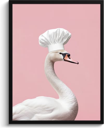 Fotolijst inclusief poster - Posterlijst 60x80 cm - Posters - Zwaan - Koksmuts - Mooi - Klassiek - Foto in lijst - Keuken decoratie muur - Wanddecoratie accessoires - Muurdecoratie - Schilderijen