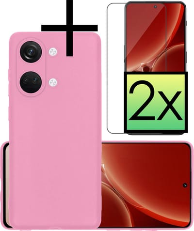 Hoesje - Met 2x Screenprotector - Geschikt voor OnePlus Nord 3 - Sterk & Shockproof - Back Cover - Siliconen Case - Telefoon Hoes - Lichtroze