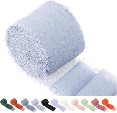 Handgemaakte Franje Chiffon Ribbons in Lichtblauw voor Cadeauverpakking, Knutselen en Decoratie - 3.8cm x 30.5cm