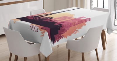 ABAKUHAUS Tafelkleed – gras cartoonlandschap – 140 x 240 cm – satijn, wasbaar, wit/roze-perzik