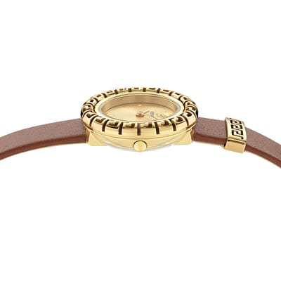 Versace La Greca VE8C00124 Horloge - Leer - Bruin - Ø 28 mm