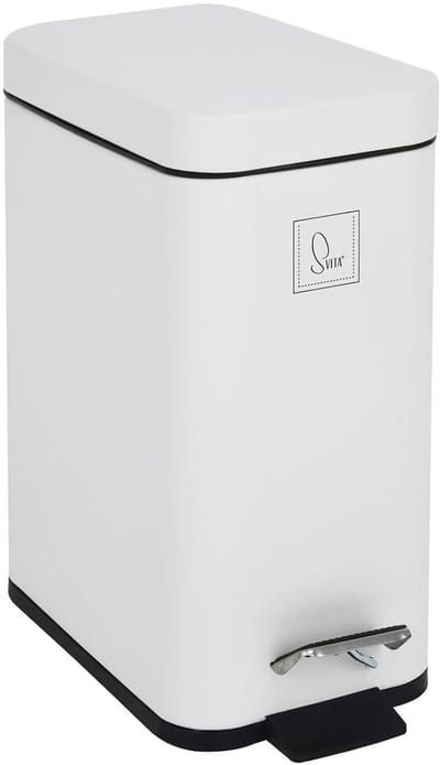 Vuilnisemmer met Softclose Deksel - Rechthoekig, 5L, Wit, Pedaalemmer voor Keuken, Badkamer en Kantoor