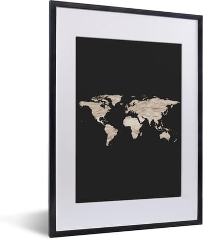 Poster in lijst - Fotolijst 30x40 cm - Posters - Wereldkaart - Aquarelverf - Patroon - Posterlijst zwart - Decoratie - Wanddecoratie woonkamer - Muurdecoratie slaapkamer