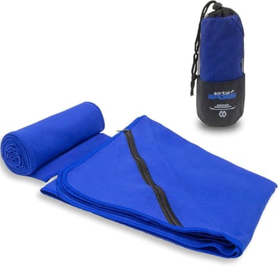 Sporthanddoek Microvezel - Sneldrogende Handdoek - Fitness en Reizen - Met Ingebouwde Zak - 100 x 50 cm - Blauw