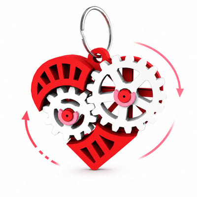Hart Sleutelhanger met Bewegende Tandwielen – Fidget Toy voor Volwassenen en Kinderen – Cadeau voor Valentijnsdag, Verjaardag of Relatie – Anti Stress Gadget – Rood