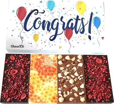 Congrats Chocoladecadeau - Geslaagd kado - Gefeliciteerd - Proficiat - Brievenbuspakket - Fairtrade Handgemaakte chocolade