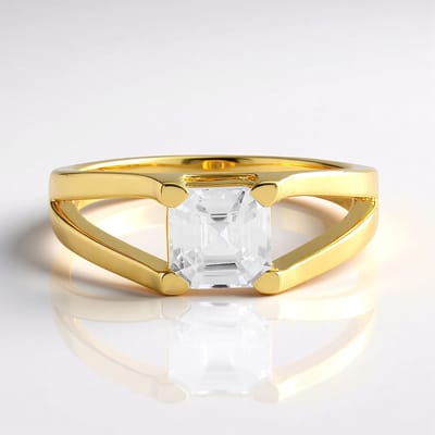 Cavill - Zilveren Ring 925 Sterling Zilver Verguld - 1 58 ct Cambodjaanse Zirkoon Asscher Geslepen - Elegante Ring met Gouden Look - Maat 17-20