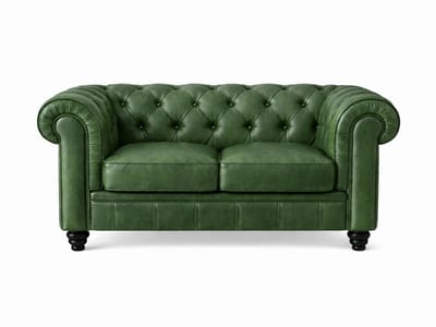 Chesterfield Bank - 2 Zits - Groen - Vintage - leer - Sofa