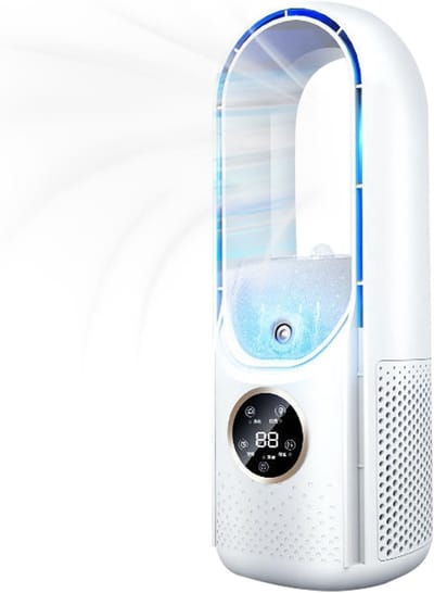Draagbare airconditioner - Draagbare USB-luchtkoeler en ventilator zonder bladen - 6 instelbare vermogensniveaus - Stille koelventilator en luchtbevochtiger (wit)