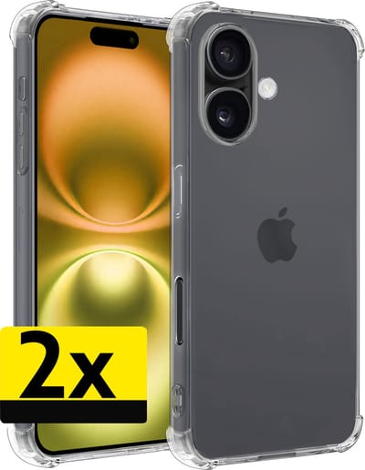 Hoesje - 2 Stuks - Geschikt voor Apple iPhone 16 - Sterk & Shockproof - Siliconen Case - Back Cover - Telefoon Hoes Shock Proof - Telefoonhoesjes - Transparant