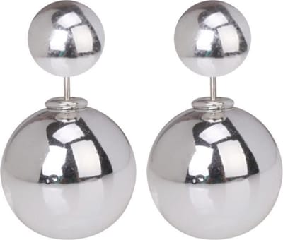 Fako Bijoux® - Oorbellen - Double Dots - Parel - Zilverkleurig