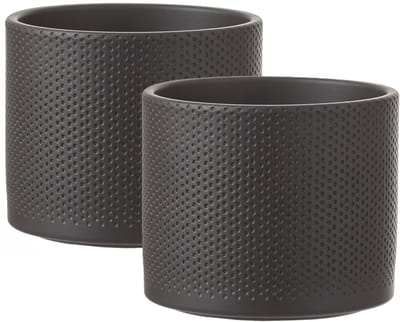 Mica Decorations Bloempot - 2x - antraciet - relief - keramiek - D18 x H15 cm - plantenpotten binnen