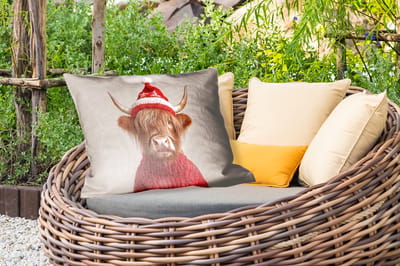 Buitenkussens - Schotse Hooglander - Kerst - Muts - Trui - Winter - 60x40 cm - Weerbestendig