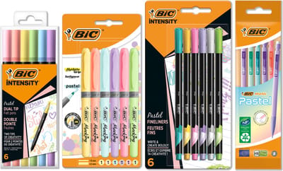 BIC Pastel Schrijfwaren - met Viltstiften, Vulpotloden, Markeerstiften en Fineliners - Set voor naar School - 23 Stuks
