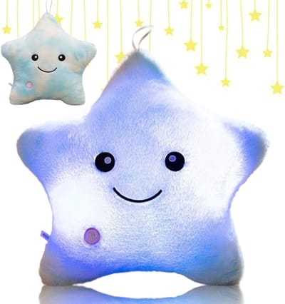 Zachte en Fluffy 3D Ster Kussen voor Kinderen, Decoratief Kussen voor Kinderkamer, LED Ster Kussen in Luchtblauw