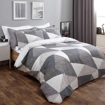 Geometrische dekbedovertrek met kussenslopen getextureerd Scandi beddengoed set, zwart houtskool zilver grijs -3 stuks kingsize