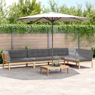 vidaXL - 5-delige - Loungeset - pallet - met - kussens - massief - acaciahout