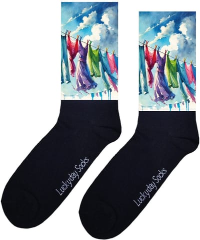 LuckyDay Socks - Waslijn sokken - Verjaardag cadeau vrouw en man - Vrolijke sokken - Valentijns cadeau - Kerst sokken - Grappige sokken - Leuke dames en heren sokken - Moederdag - Vaderdag - Socks maken Happy - Maat 37-44