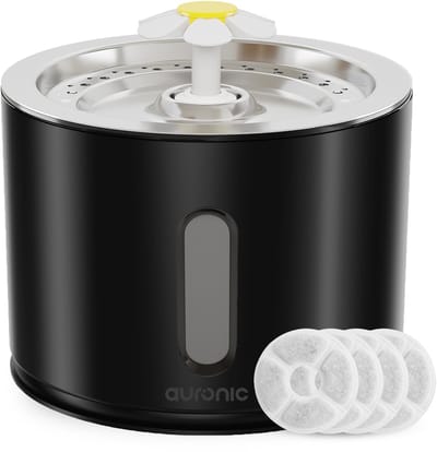 Auronic Drinkfontein voor Kat - Katten en Honden - 2,4L Waterfontein met 4 Filters en 2 Borstels - Waterbak - Drinkbak - Zwart