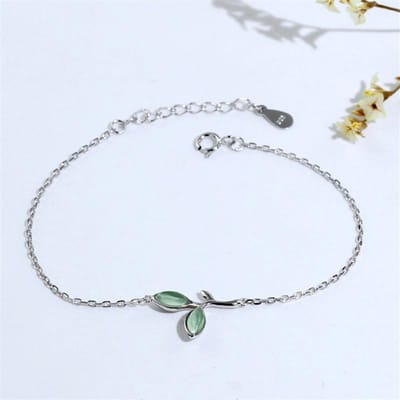 Chaîne à maillons réglable Pendentif breloque feuille opale Argent sterling 925 Bracelet d'amitié pour femmes Eh265 white