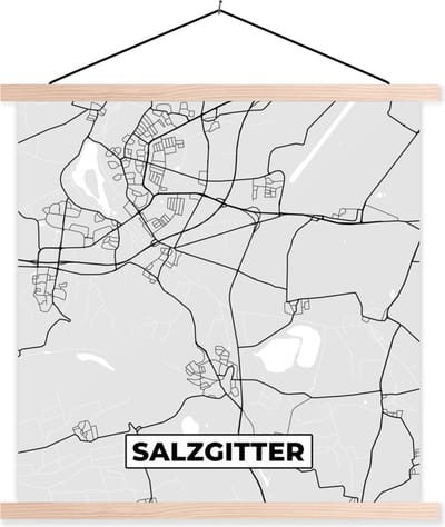 Posterhanger incl. Poster 40x40 cm - Schoolplaat - Duitsland - Kaart - Stadskaart - Plattegrond - Salzgitter - Textielposter - Blanke latten - Stadskaart