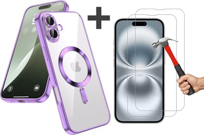 Hoesje met 2 Stuks Screenprotectors Geschikt voor iphone 16 Plus Hoesje - Geschikt voor MagSafe - Arara siliconen Backcover - Paars