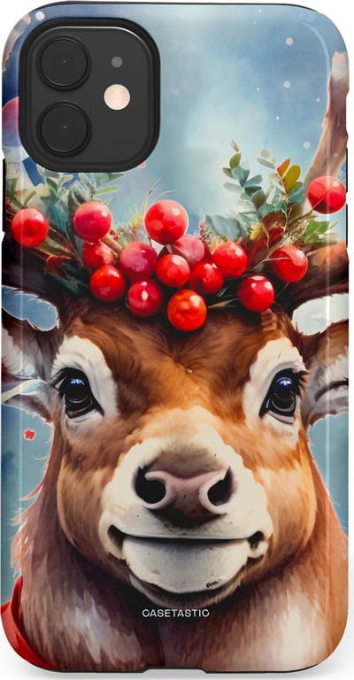 Casetastic hoesje geschikt voor Apple iPhone 11 - Dubbellaagse bescherming - Rudolph het Kerst Rendier - Fashion Case - Zilver Taupe Donkergrijs Perzik