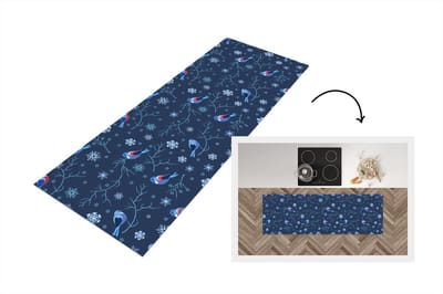 Keukenloper - Loper keuken - Vogel - Sneeuwvlok - Winter - Patronen - 150x50 cm - Keukenloper vinyl
