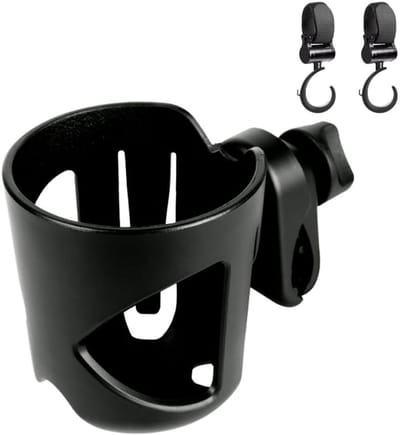 Kinderwagen cupholder met telefoonhouder - houder voor fles en beker - voor buggy en rolstoel - waterafstotend en gemakkelijk te monteren - zwart