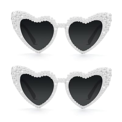 Dailygoods- Zonnebril Hartvormig - Retro Cateye - Parel Design - 2 Stuks - Lichtgewicht - Perfect voor Feesten - Feestbril