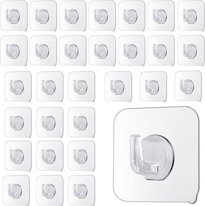 30 Stuks Transparante Plakhaakjes voor Muur - Ideaal voor Keuken, Badkamer en Deur zonder Spijkers